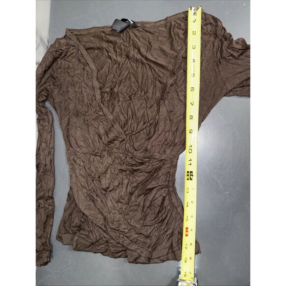 H&M Womens XS Cross Front Long Sleeve Wrap Blouse Stretch V-Neck Brown Top - Picture 13 of 14